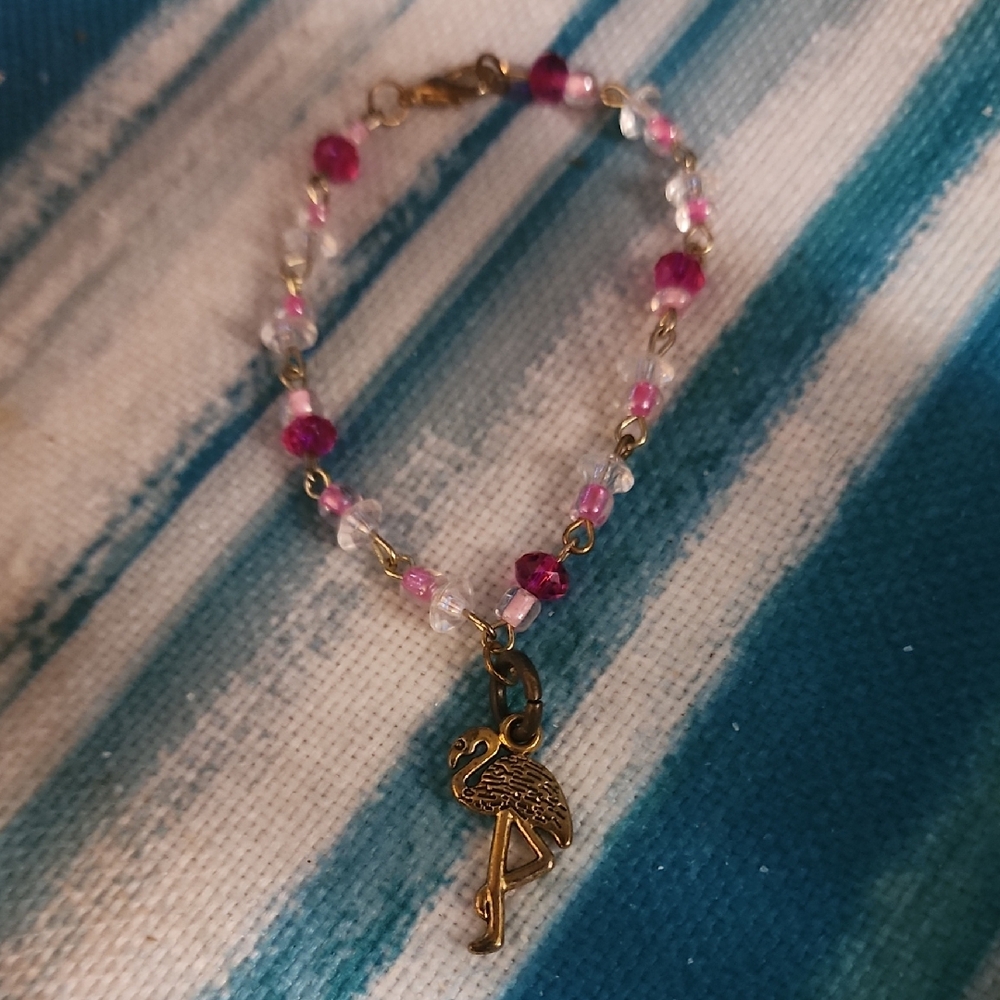 Elegant Flamingo Charm Bracelet - Pink and Gold